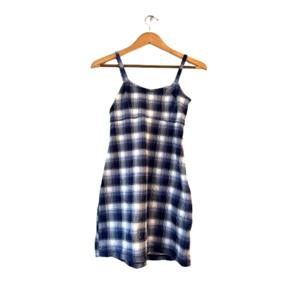 Hollister Co. Plaid Denim Mini Dress XS Blue White Sleeveless Square Neck Sheath